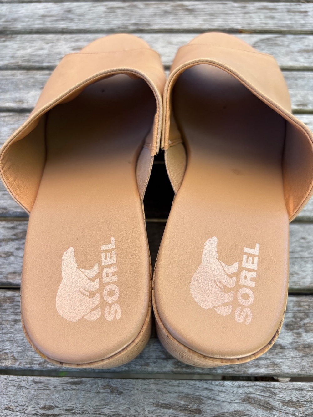 Sorel Leather Cork Platform Wedge Slide Sandals | Tan | Size 12 - Picture 5 of 7
